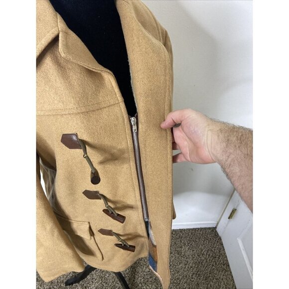 Vintage Mitchell Wool Duffle Coat 70s Toggle Plaid Lined Winter Woman M - Picture 4 of 14